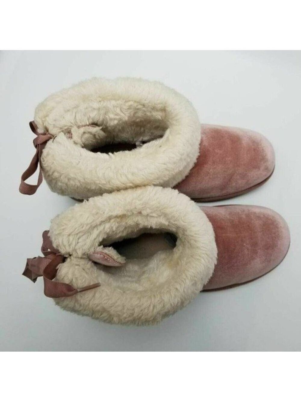 Arizona Pink Velvet Faux Fur Lined Winter Boots With Bow Tie Size 11 - Picture 11 of 12